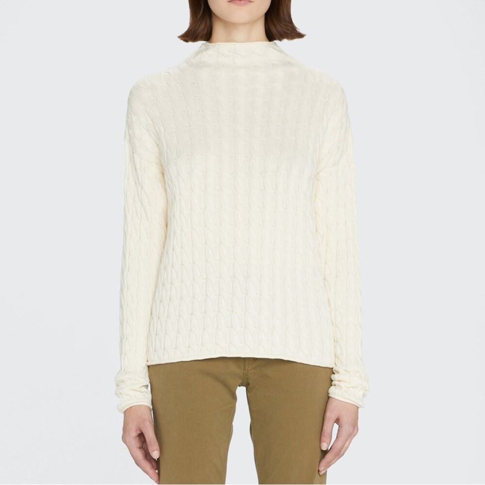 Kule The Mirabelle Mock Neck Cable Knit Cotton Ivory Stretchy Sweater Size XL